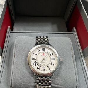 Michele Serein 34 mm Stainless Steel Silver Diamonds Watch AUTHENTIC